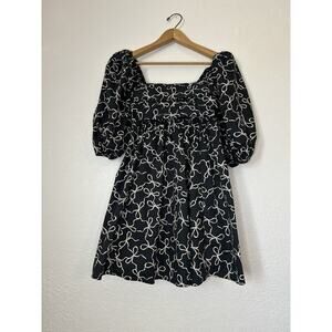 Abercrombie & Fitch Emerson Puff Sleeve Babydoll Dress Black Bow Mini Short XS